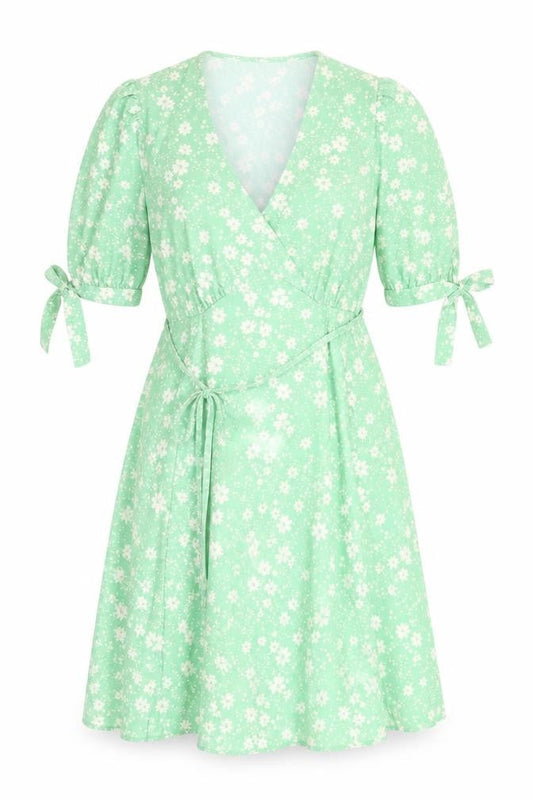 New Look Women's Green Floral Wrap Dress, Size 10