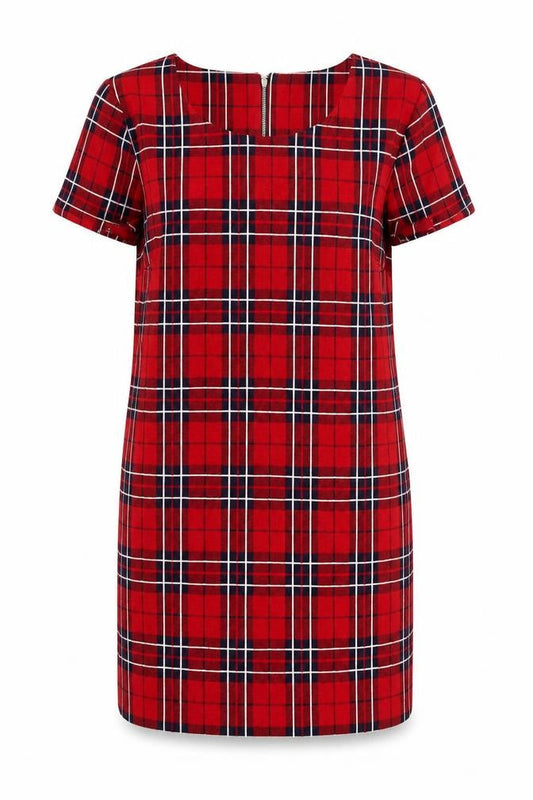 Next Women's Red Plaid Shift Dress Size 10 Short Sleeve