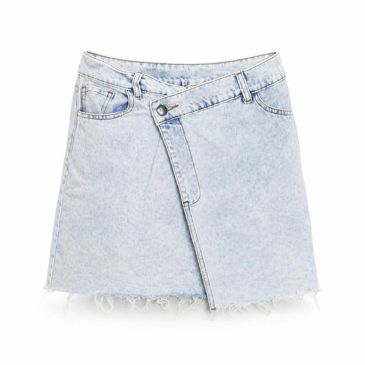 H&O Women's Blue Denim Mini Skirt, Size S, Fringed Casual