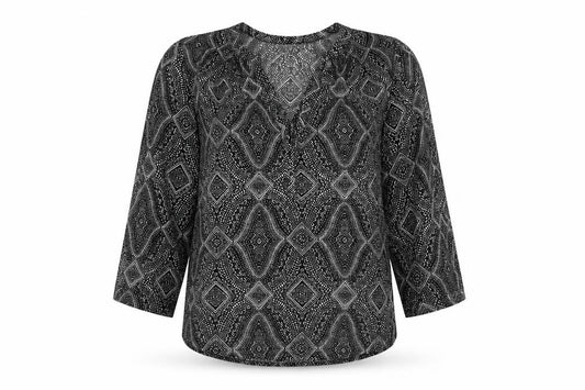 H&M Women's Black Geometric Tunic Blouse Size 10