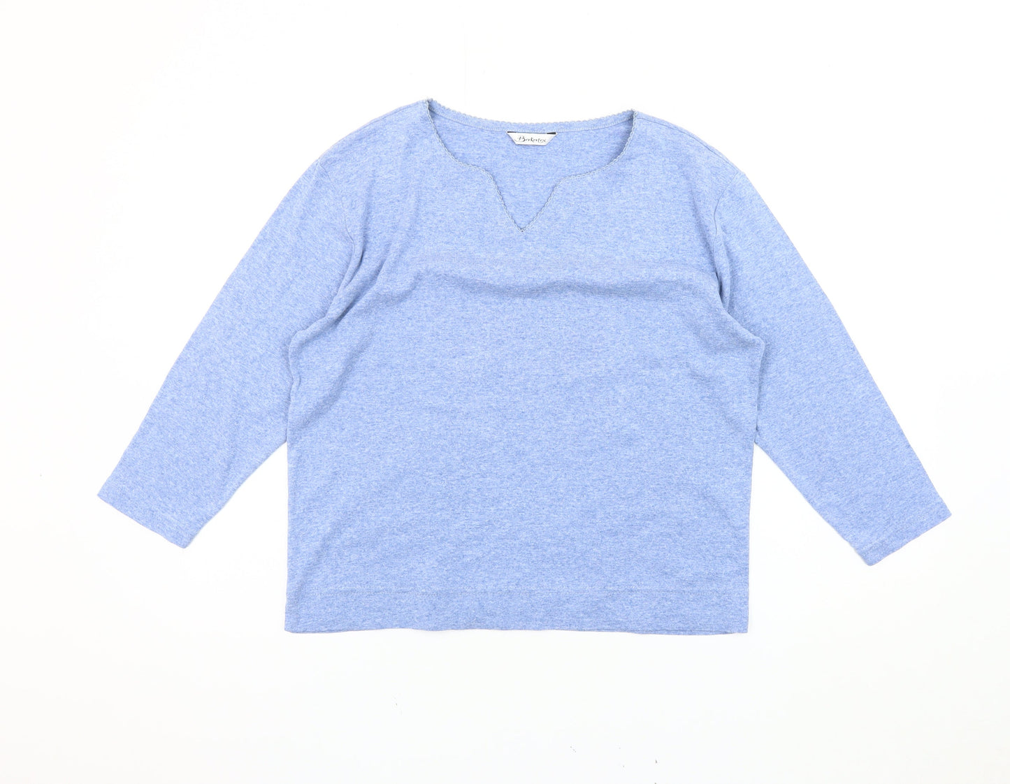 Berketex Women Blue Cotton V-Neck 3/4 Sleeve Top