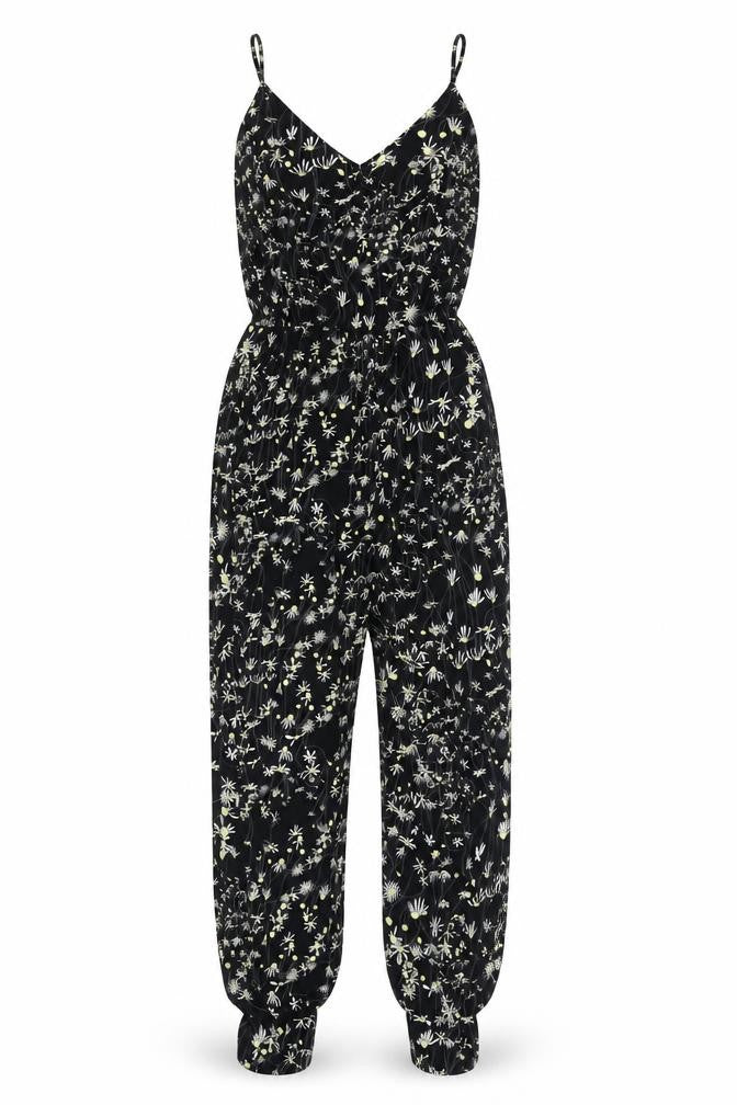 H&M Conscious Women's Black Floral Jumpsuit Size 6