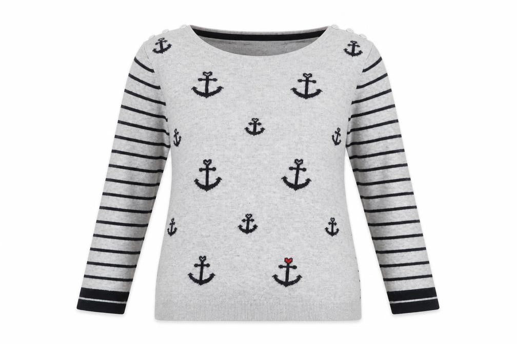Heyton Women's Grey Striped Nautical Jumper, L Size 14
