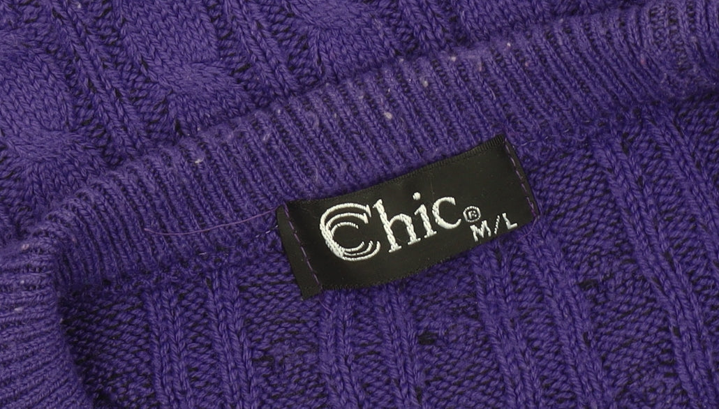 Chic Women's Purple M Jumper Cable-Knit Pullover