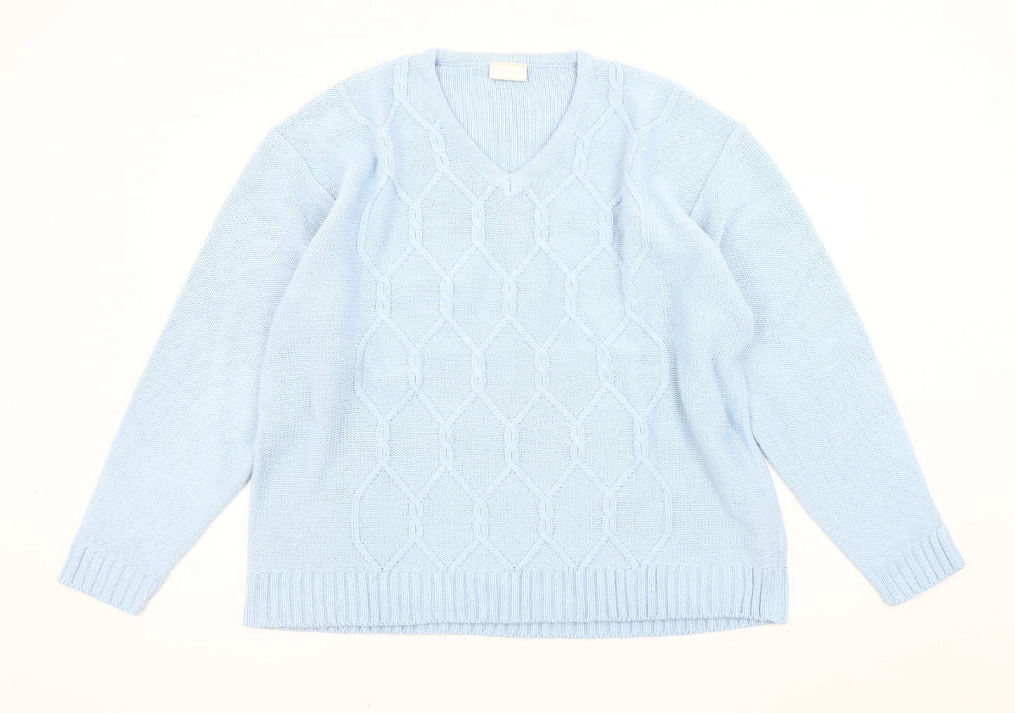 For Women Women's Blue Cable-Knit Pullover Jumper V-Neck