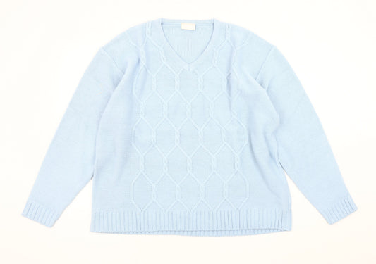 For Women Women's Blue Cable-Knit Pullover Jumper V-Neck