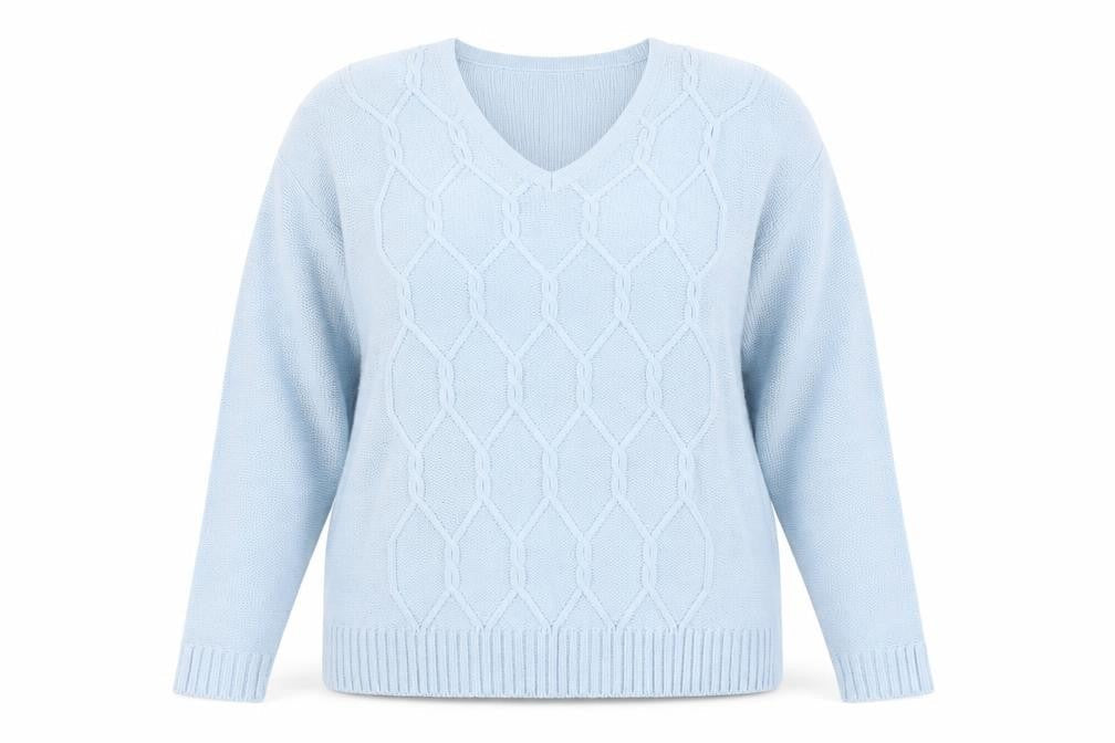 For Women Women's Blue Cable-Knit Pullover Jumper V-Neck