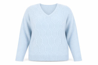 For Women Women's Blue Cable-Knit Pullover Jumper V-Neck