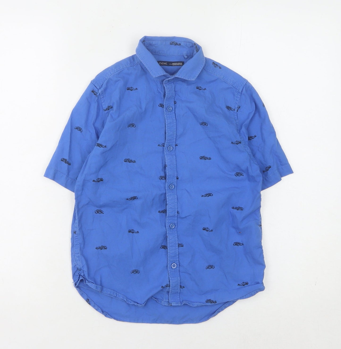 Next Boys Blue Button-Up Car Print Shirt, Size 8 Years
