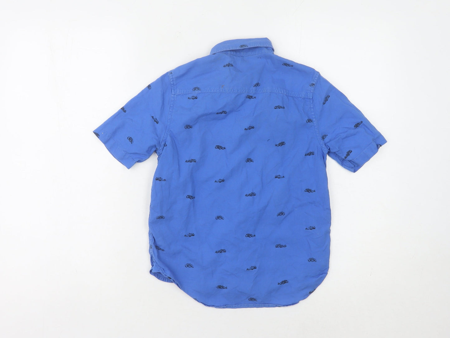Next Boys Blue Button-Up Car Print Shirt, Size 8 Years