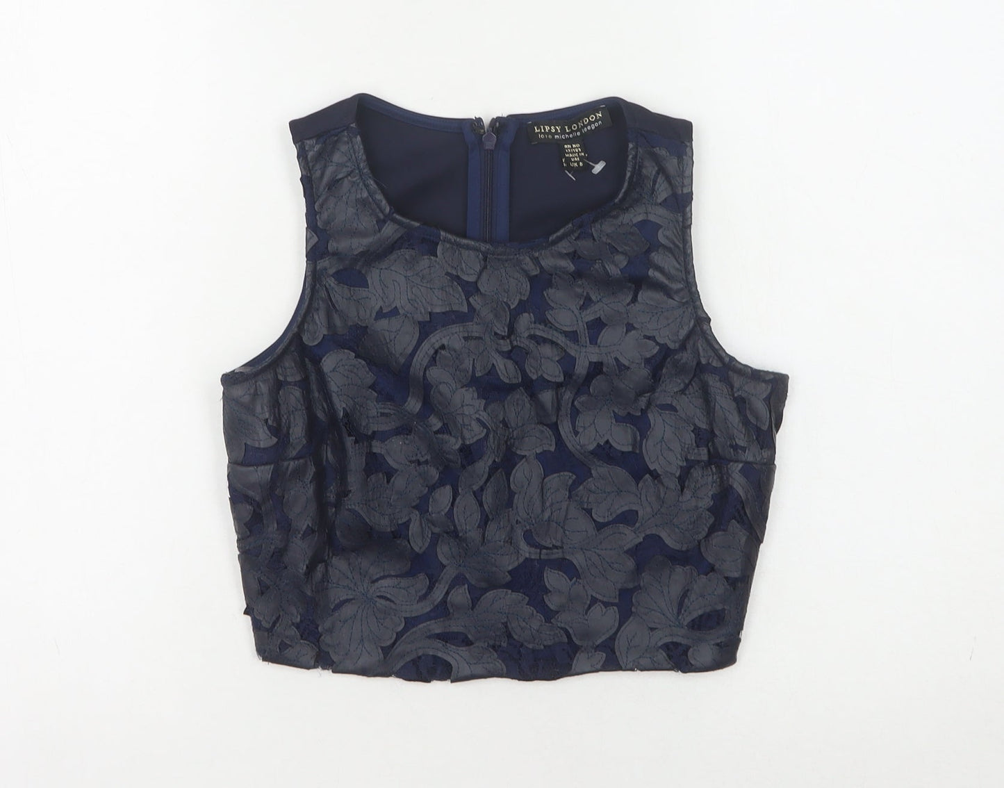 Lipsy London Women's Blue Cropped Lace Blouse