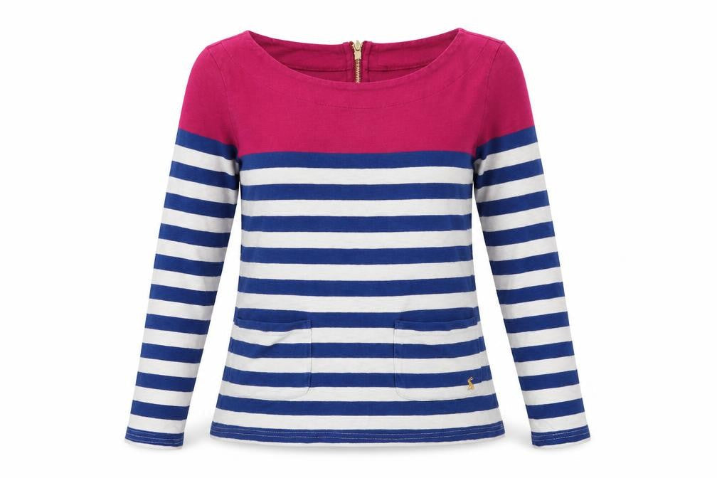 Joules Women's Pink Blue Striped Long Sleeve T-Shirt, Size 8