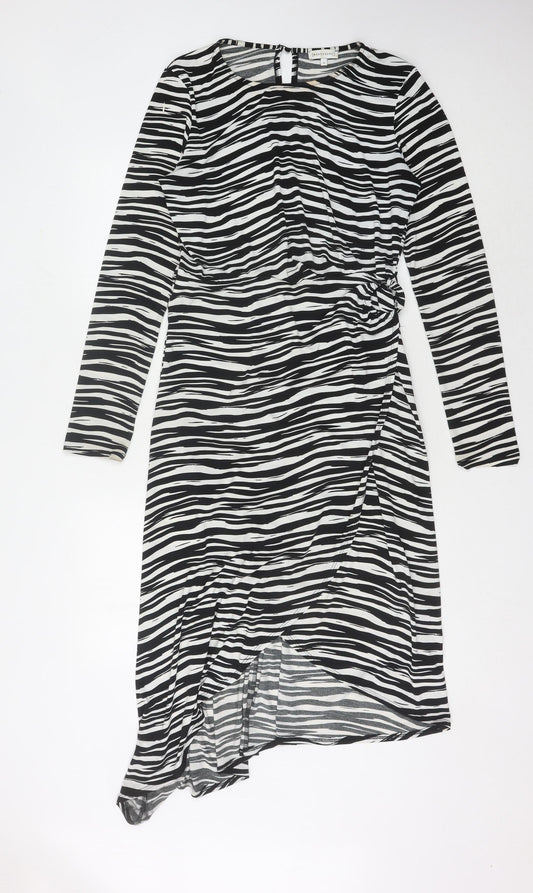 Warehouse Women's Black Asymmetric Animal Print Dress