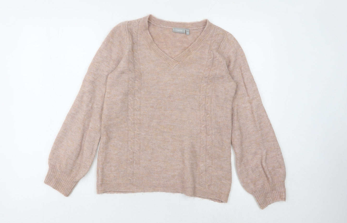 Fransa Women's Beige Cable-Knit V-Neck Jumper XS