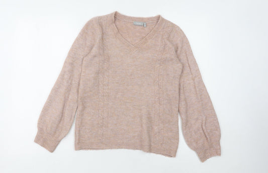 Fransa Women's Beige Cable-Knit V-Neck Jumper XS