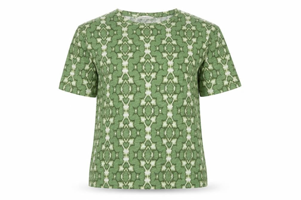 Marks & Spencer Women's Green Geometric T-Shirt - Size 8