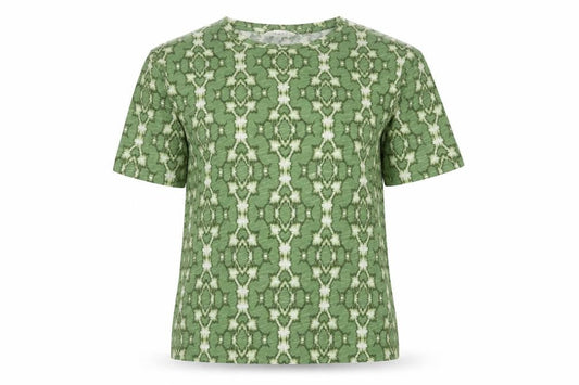 Marks & Spencer Women's Green Geometric T-Shirt - Size 8