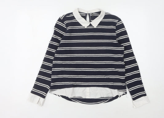 Only Womens Black Collared Striped Pullover Jumper