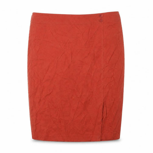 BHS Women's Red Linen Pencil Skirt Size 16 with Button Accent