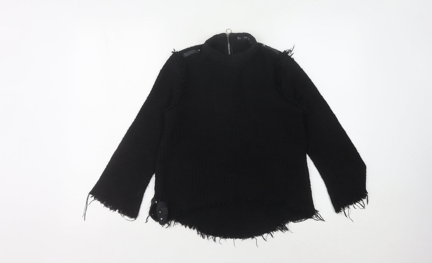Zara Women's Black High Neck Chunky-Knit Jumper, S