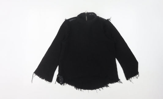 Zara Women's Black High Neck Chunky-Knit Jumper, S