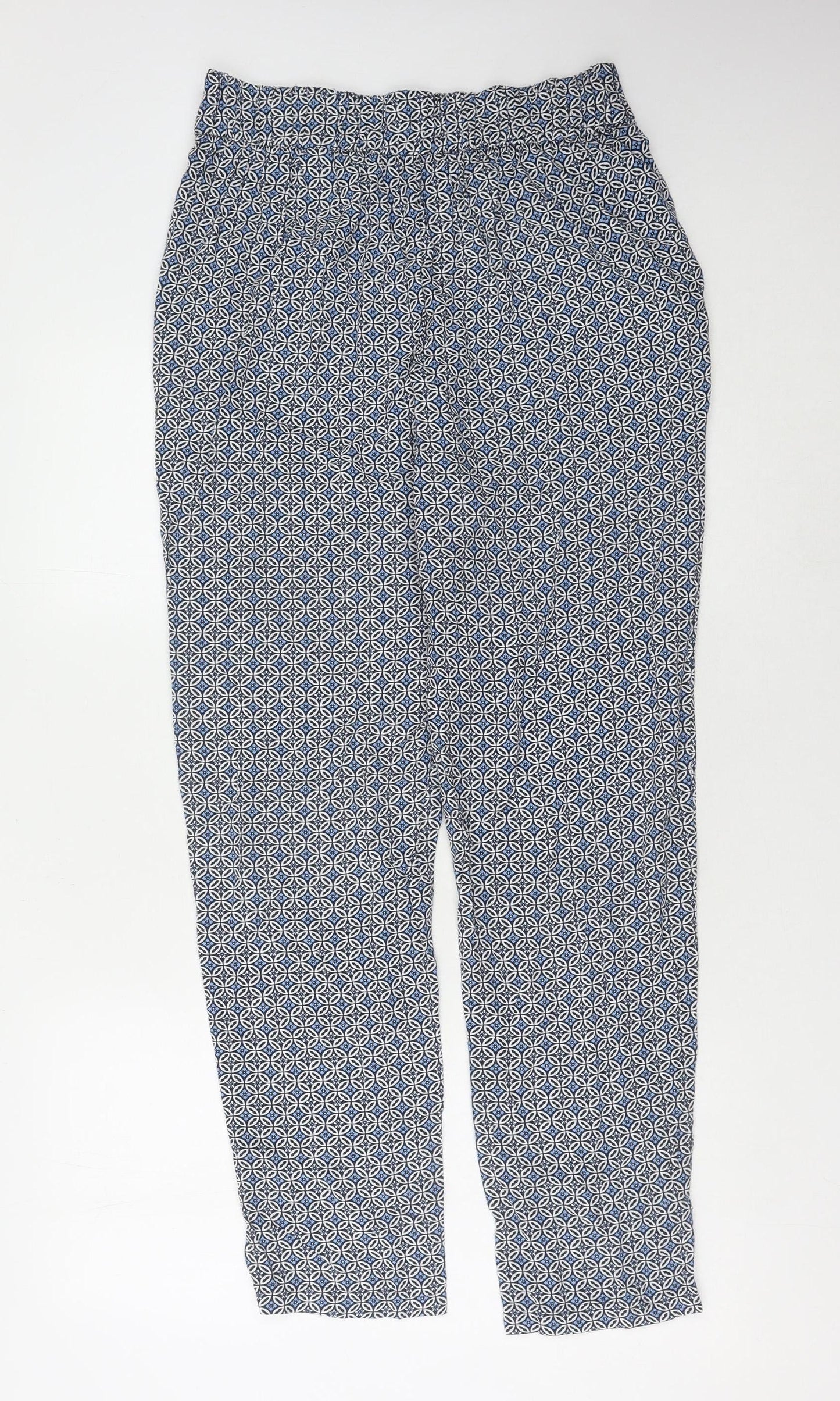 Marks and Spencer Blue Geometric Tapered Trousers, Size 10