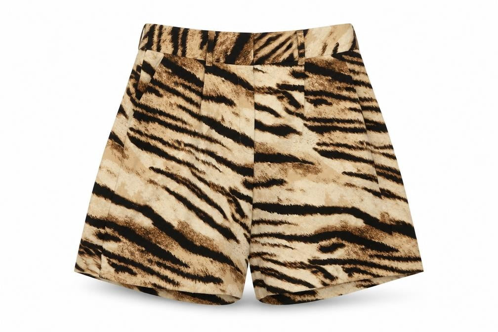 F&F Women's Beige Animal Print Shorts - Size 8