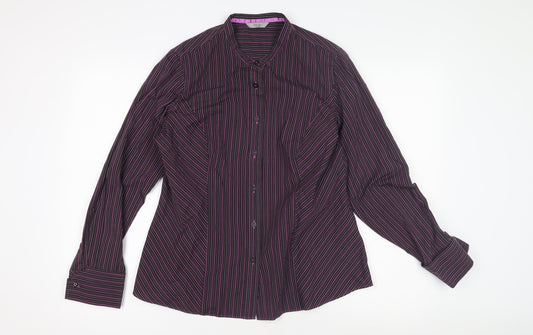 Marks and Spencer Women's Purple Striped Button-Up Shirt