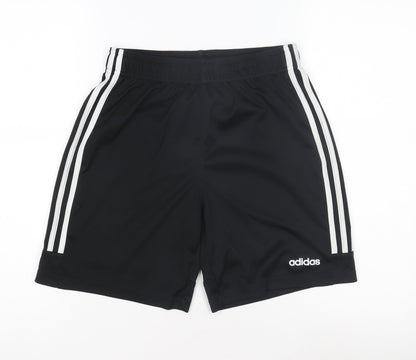 Additional front view of Adidas boys’ black xl athletic shorts with stripes