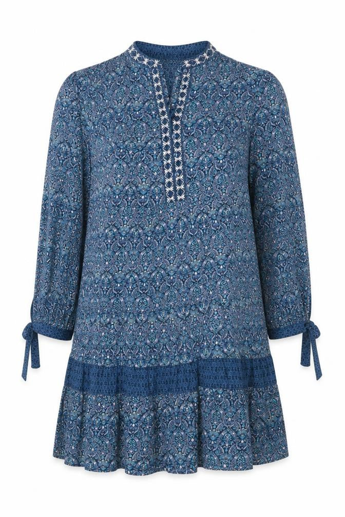 Monsoon Women's Blue Floral M Dress 3/4 Sleeves