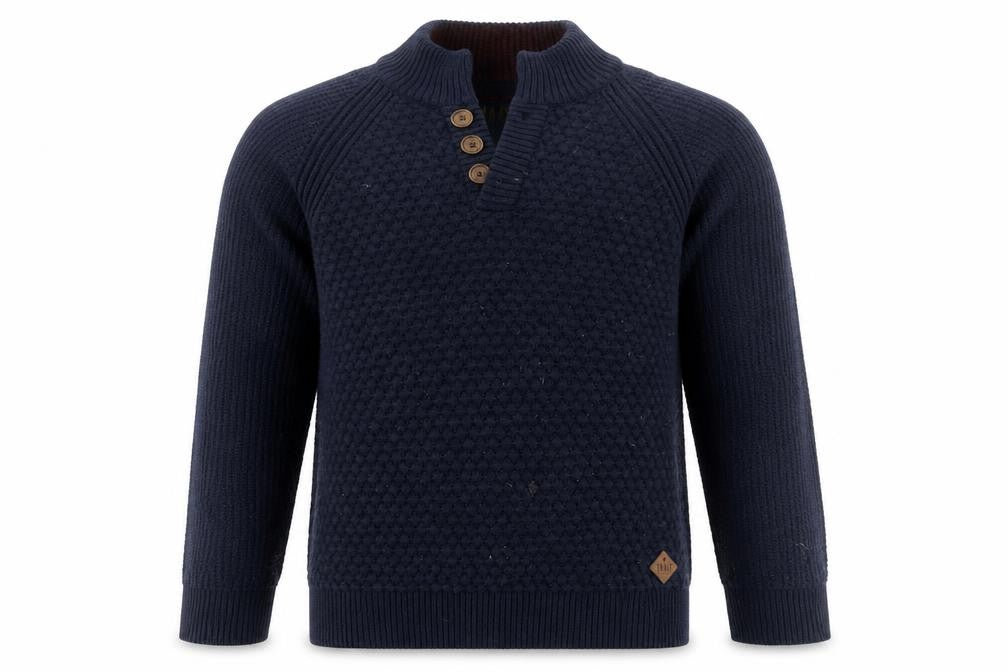 Trait Men's Blue Henley Jumper, Size Large