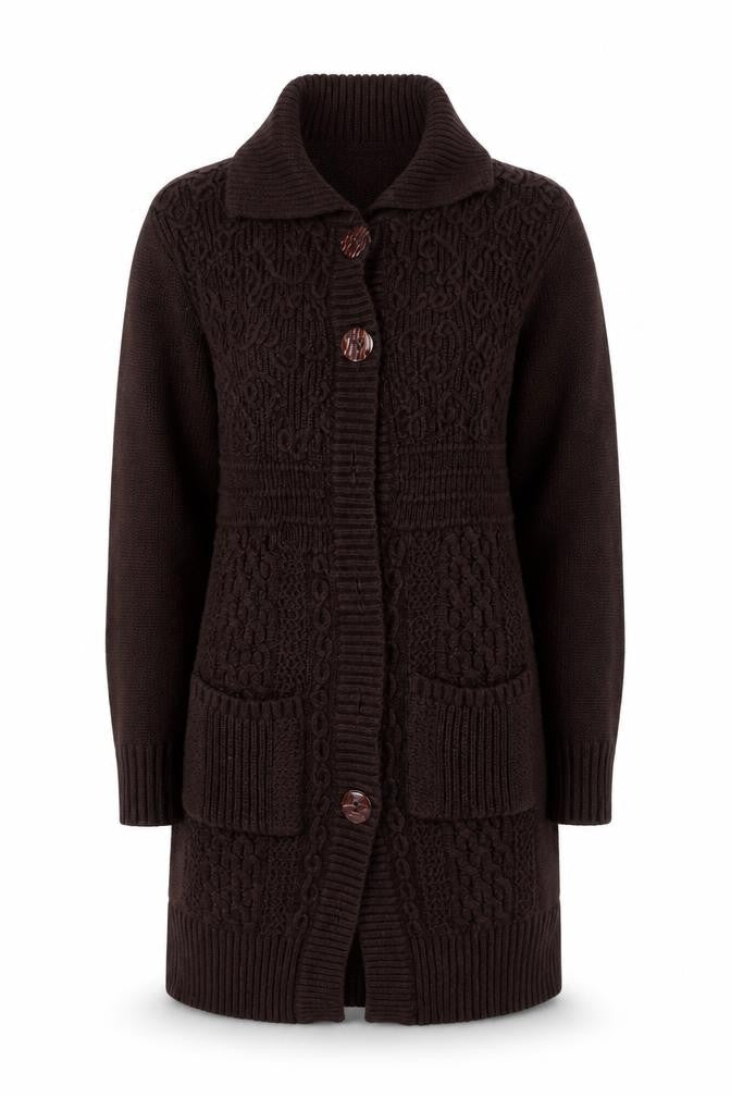 Kolette Women's M Brown Cable-Knit Cardigan