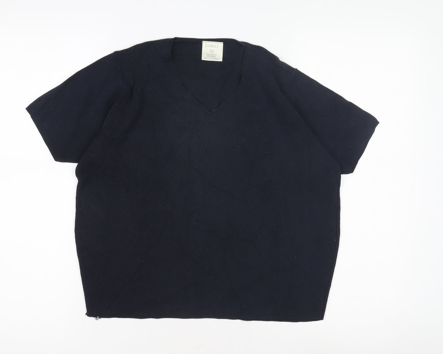 Jonelle Women's Blue V-Neck Wool Jumper - Size 14