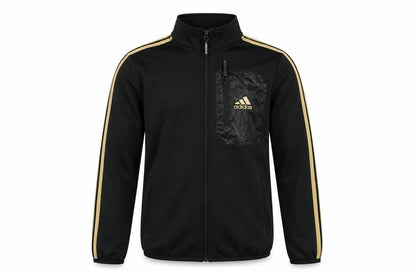 Front view of adidas boys’ black track jacket, s, lightweight sportswear