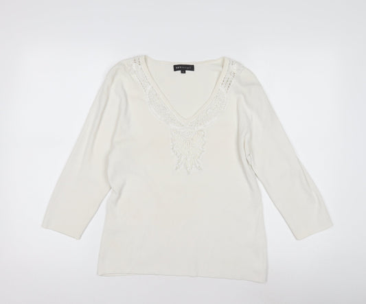 SKYdesigns Women's Ivory V-Neck Crochet Jumper