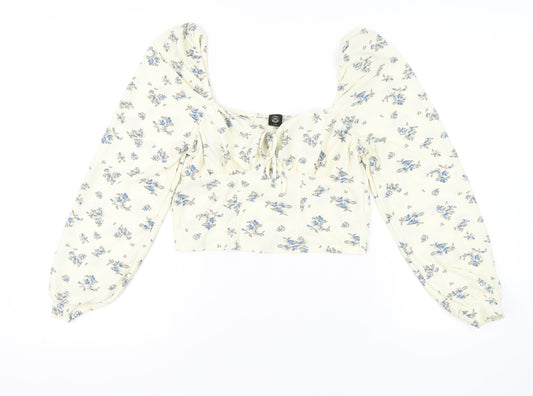 Urban Outfitters Floral Ivory Cropped Blouse L