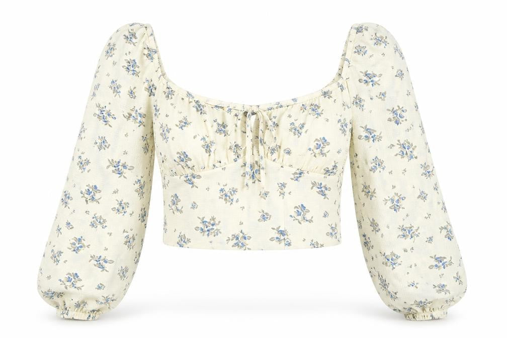 Urban Outfitters Floral Ivory Cropped Blouse L