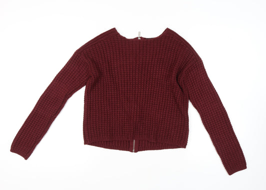 New Look Women Red Waffle-Knit Jumper Size 12