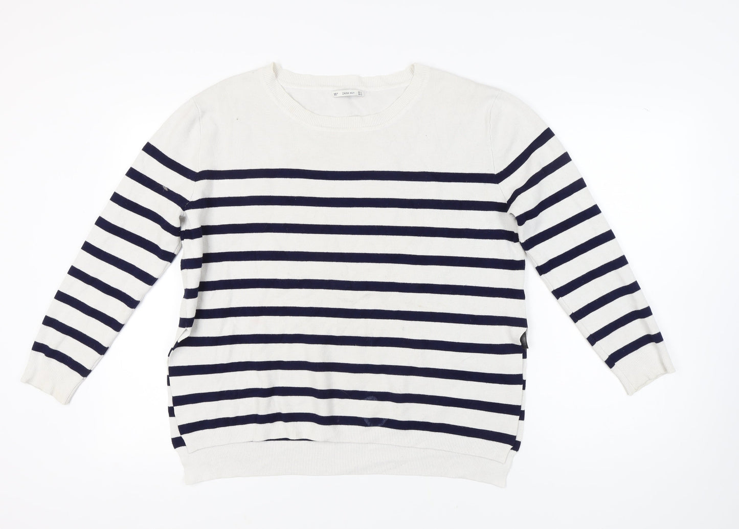 Zara Women’s White Striped Pullover Jumper, L
