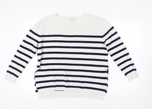 Zara Women’s White Striped Pullover Jumper, L