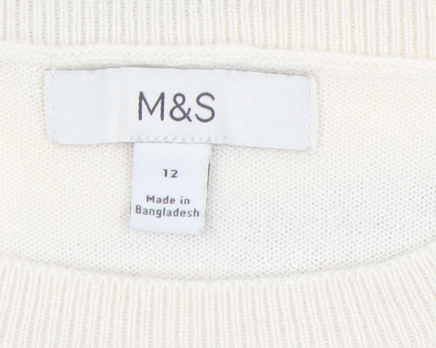 Marks and Spencer Women's Ivory Striped Pullover Jumper Size 12