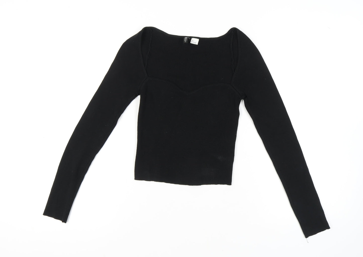H&M Women's Black Knit Blouse, Size S, Sweetheart Neck