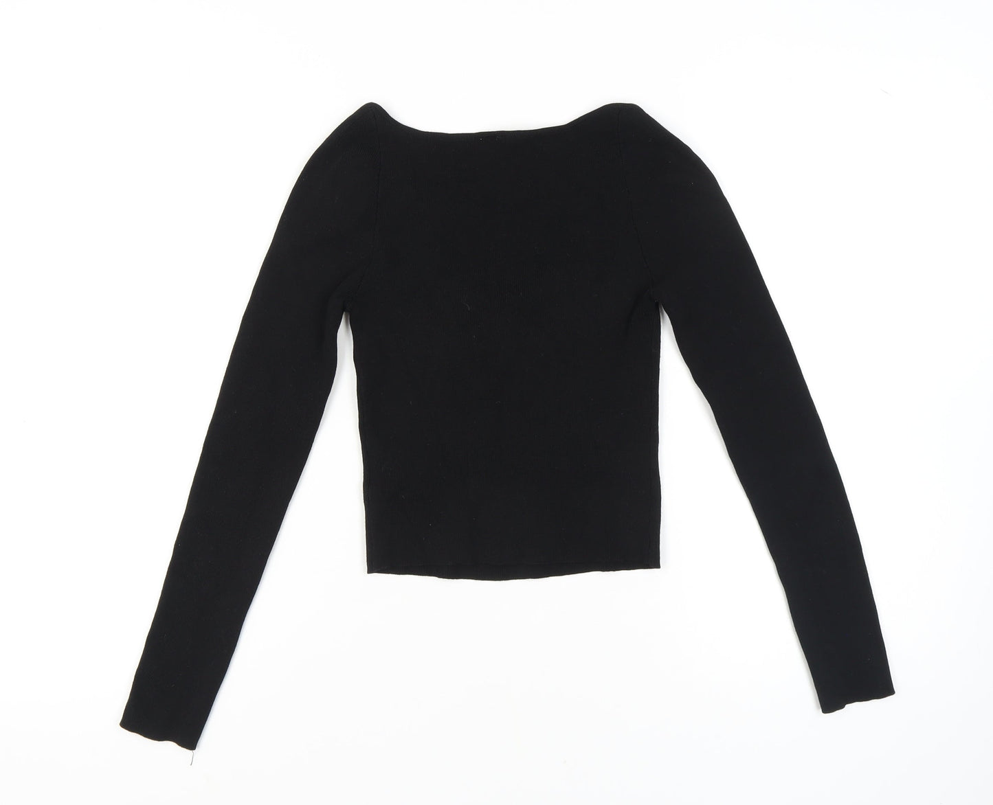 H&M Women's Black Knit Blouse, Size S, Sweetheart Neck