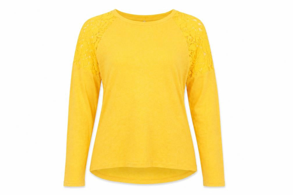 Only Women's Yellow Lace Accent Top, Size S