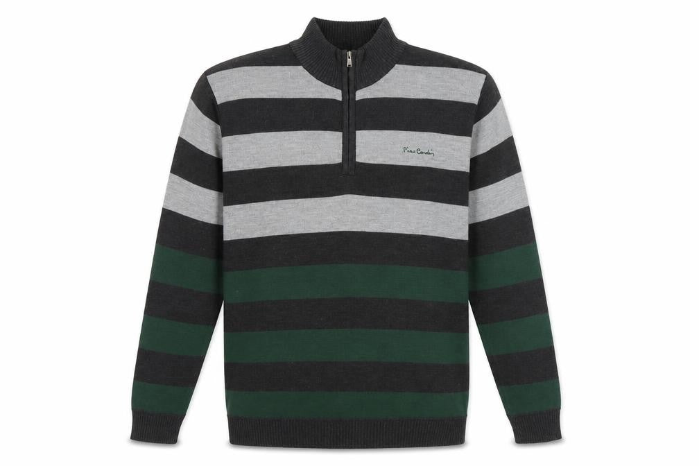 Pierre Cardin Men's Grey Striped Pullover Jumper, Size L