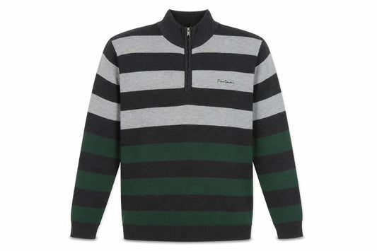 Pierre Cardin Men's Grey Striped Pullover Jumper, Size L