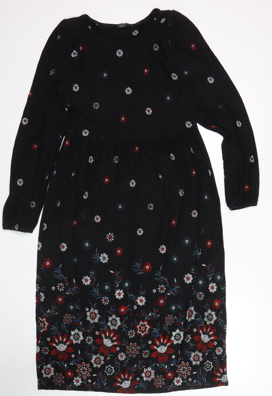 Katrina Kaneva Black Floral Fit & Flare Dress Size 10