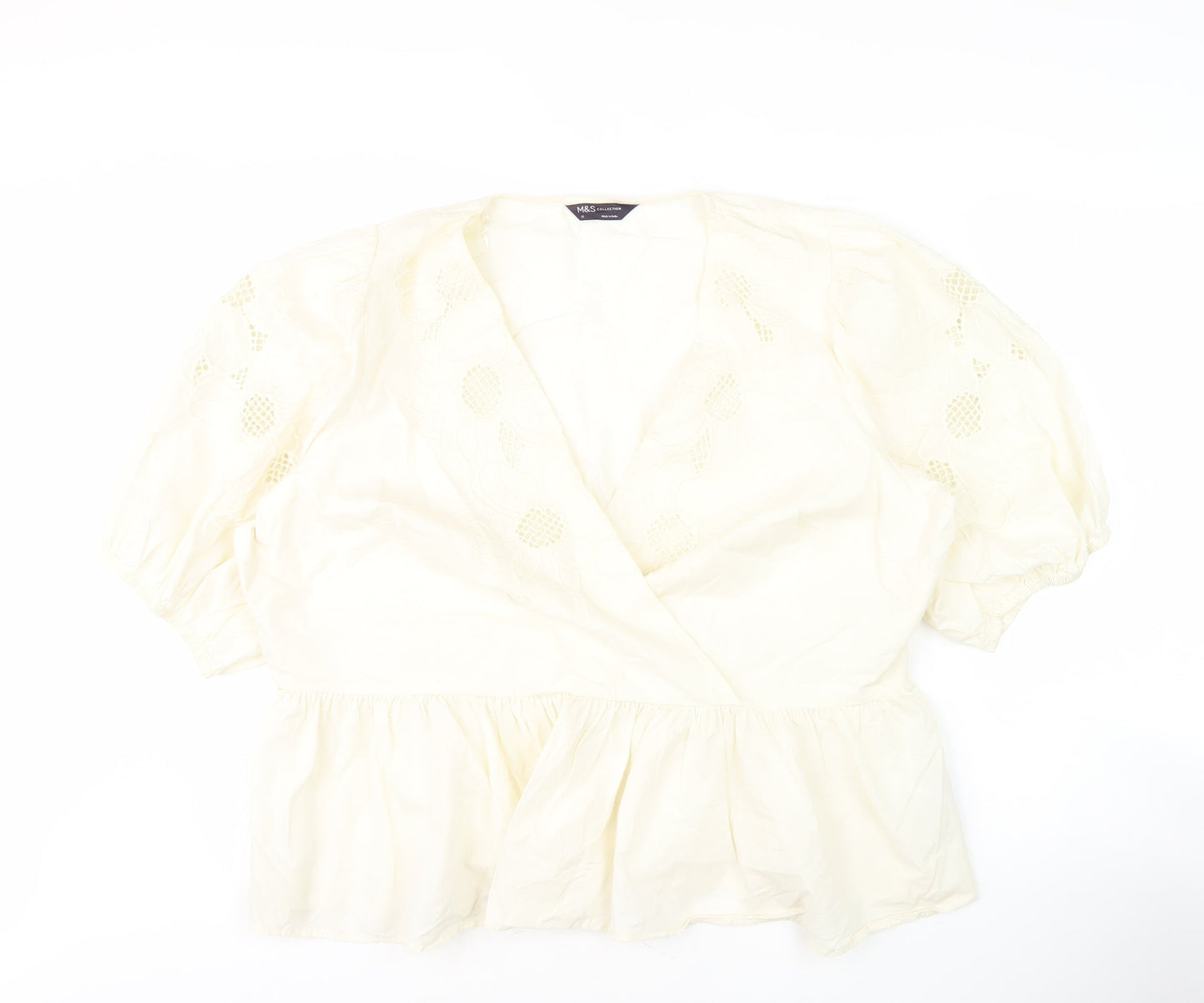 Marks and Spencer Ivory Cotton Wrap Blouse, Size 10