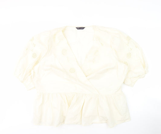 Marks and Spencer Ivory Cotton Wrap Blouse, Size 10