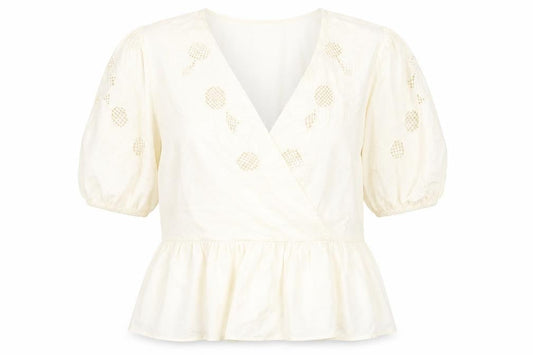 Marks & Spencer Ivory Cotton Wrap Blouse, Size 10